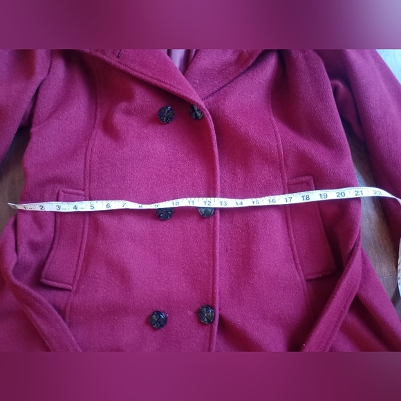 Escalier Wool Wine Red Long Pea Coat Size L - Picture 4 of 9